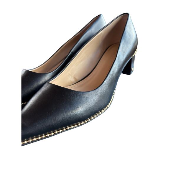 Coach Viviana Black Gold Beadchain Flats Pointed Toe Workwear Classic Leather 11 - Picture 2 of 8